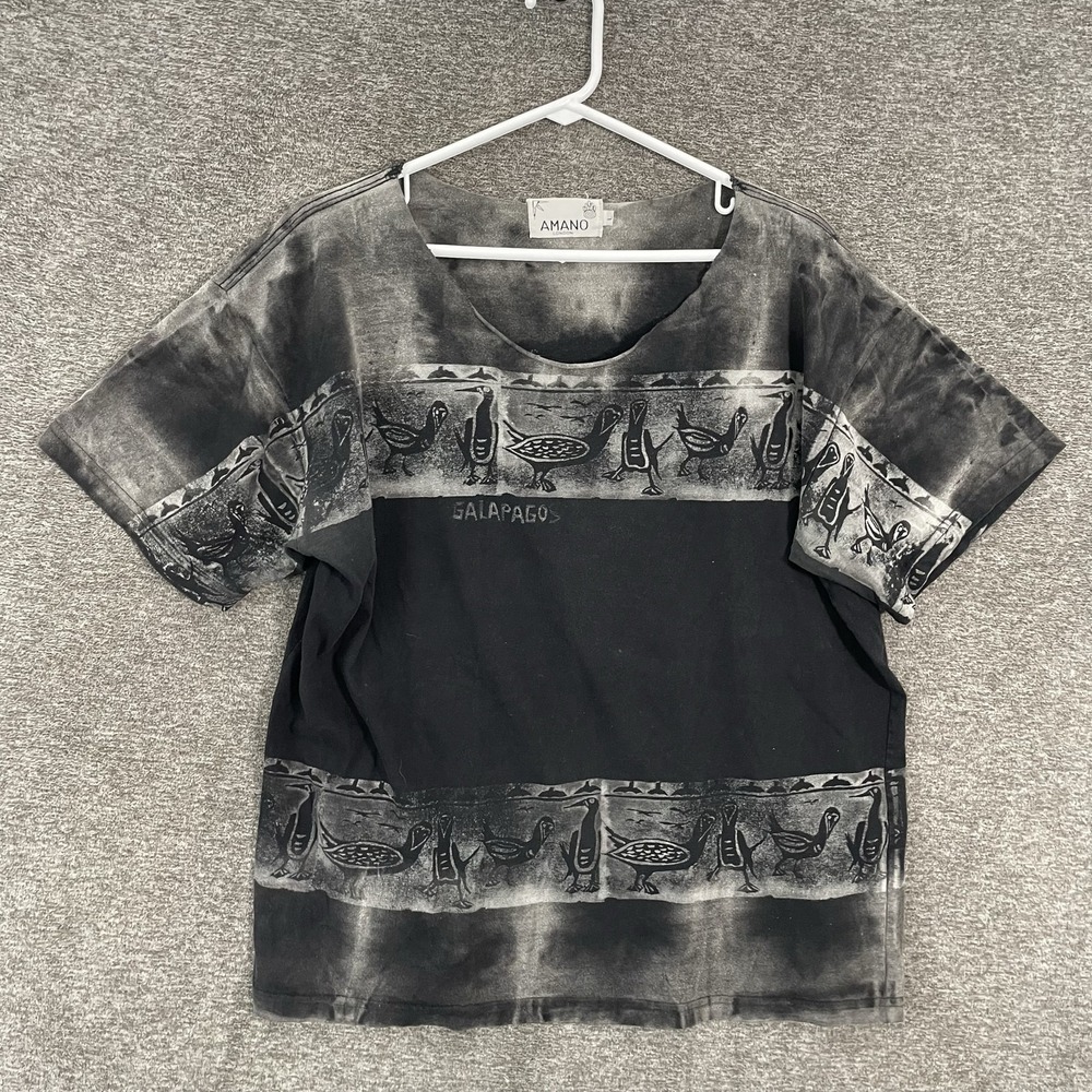 Amano London Shirt Womens Large Black Galapagos Animal Print Scoop Neck Tee Top